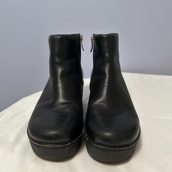 Fitflop Women's Pilar Leather Ankle Boots 7 Black Platform Chunky Heel Booties - Picture 4 of 11